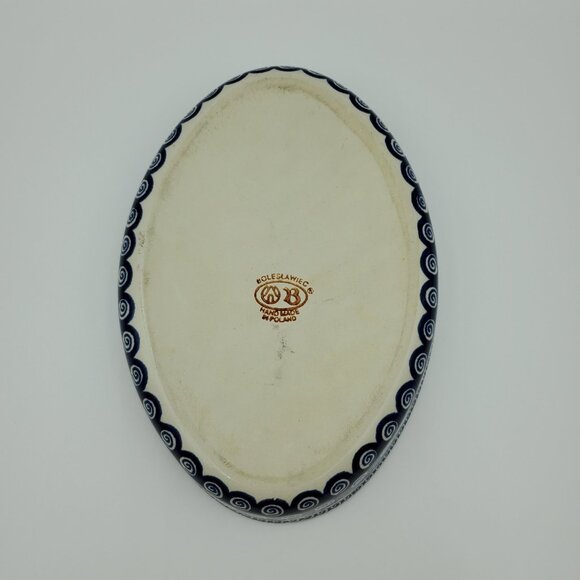 Polish Pottery Cobalt Swirl Oval Baker Zaklady Ceramiczne Oval Serving Dish - Picture 10 of 11